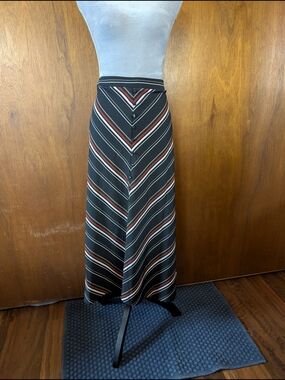 Striped Chevron Maxi Skirt in Black with Red & White Accents